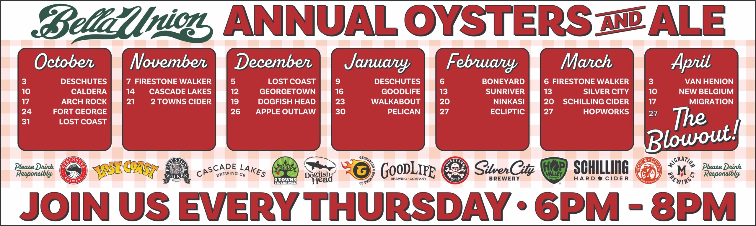 THe Bella Union Oysters & Ales Schedule